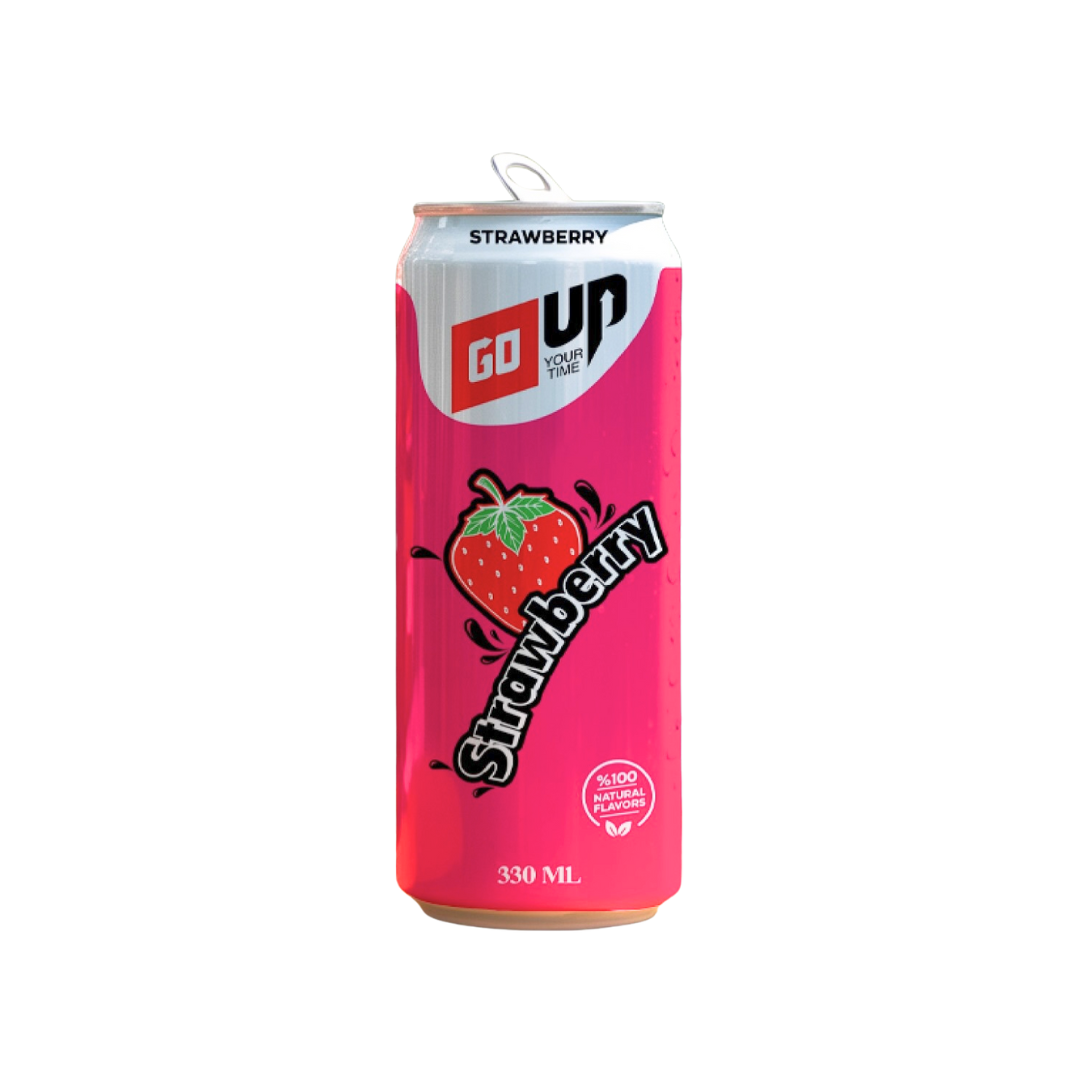 Close-up of Go Up Strawberry carbonated drink can