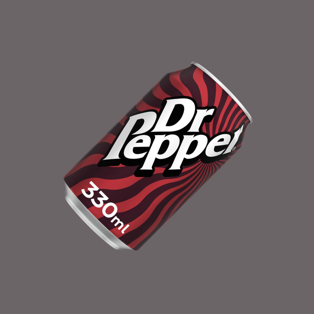 Hand holding a chilled Dr Pepper can over ice
