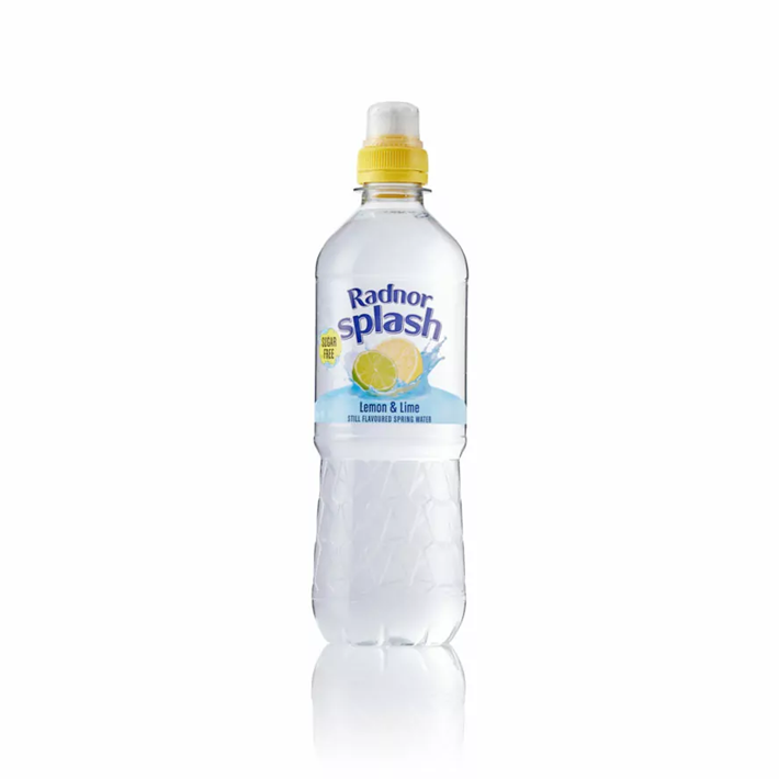 A 24-pack of Radnor Splash bottles arranged for retail display.