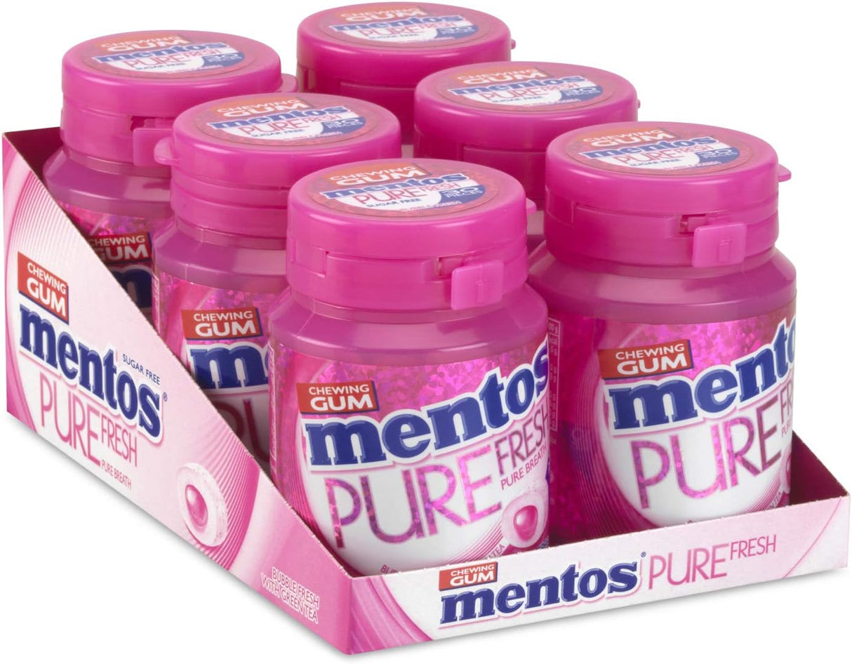 Close-up of Mentos Bubble Fresh 6 x 70g (35pcs) pack showing stacked green tubes, product name and mint bubble design on each tube