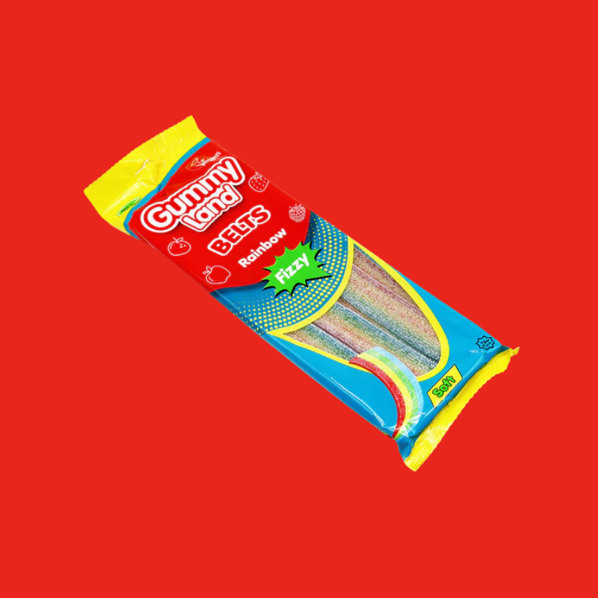 Gummy Land Belts Rainbow Fizzy Sweets 150g x 12