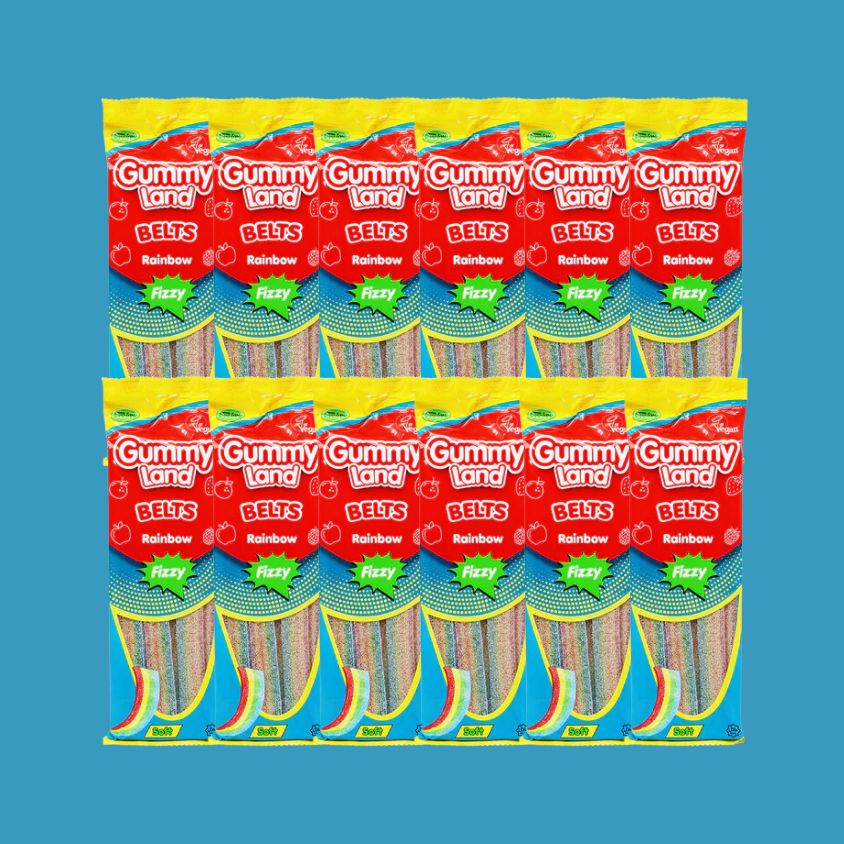 Gummy Land Belts Rainbow Fizzy Sweets 150g x 12