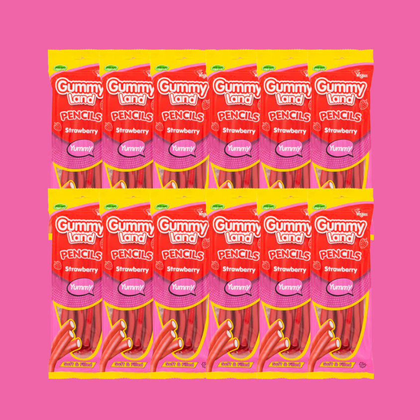 Gummy Land Pencils Strawberry Sweets 150g x 12