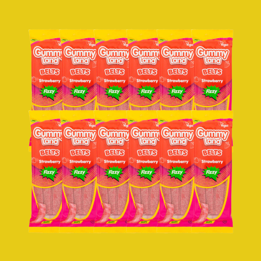 Gummy Land Strawberry Fizzy Belts Sweets 150g x 12