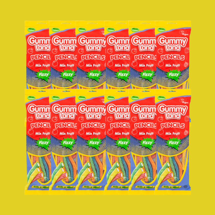 Gummy Land Fizzy Pencils Mix Fruit Sweets 150g x 12