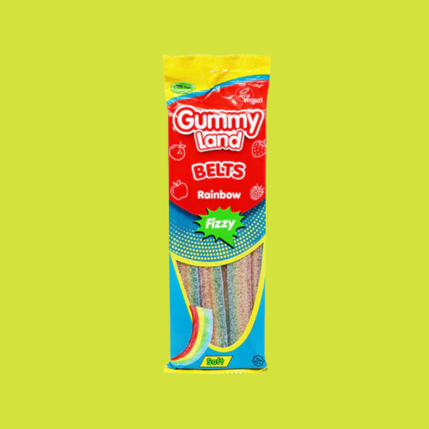 Gummy Land Belts Rainbow Fizzy Sweets 150g x 12