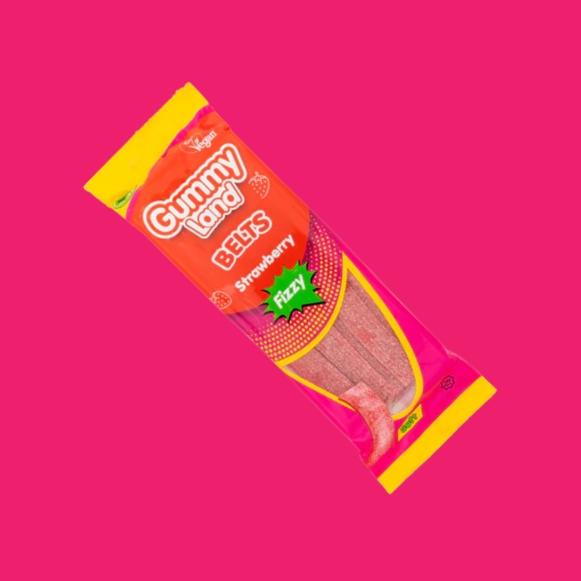 Gummy Land Strawberry Fizzy Belts Sweets 150g x 12
