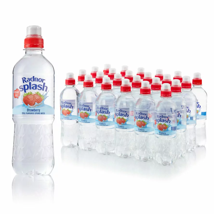 A bottle of Radnor Splash Strawberry with vibrant label design.