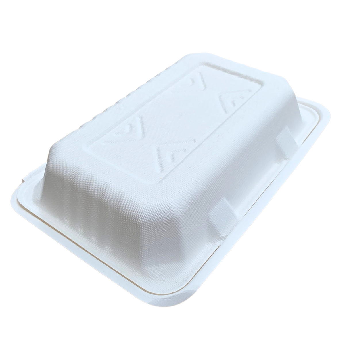 Close-up of a 300-piece set of 9x6-inch clamshell takeaway containers showing hinged lids and secure closures for to-go meals.
