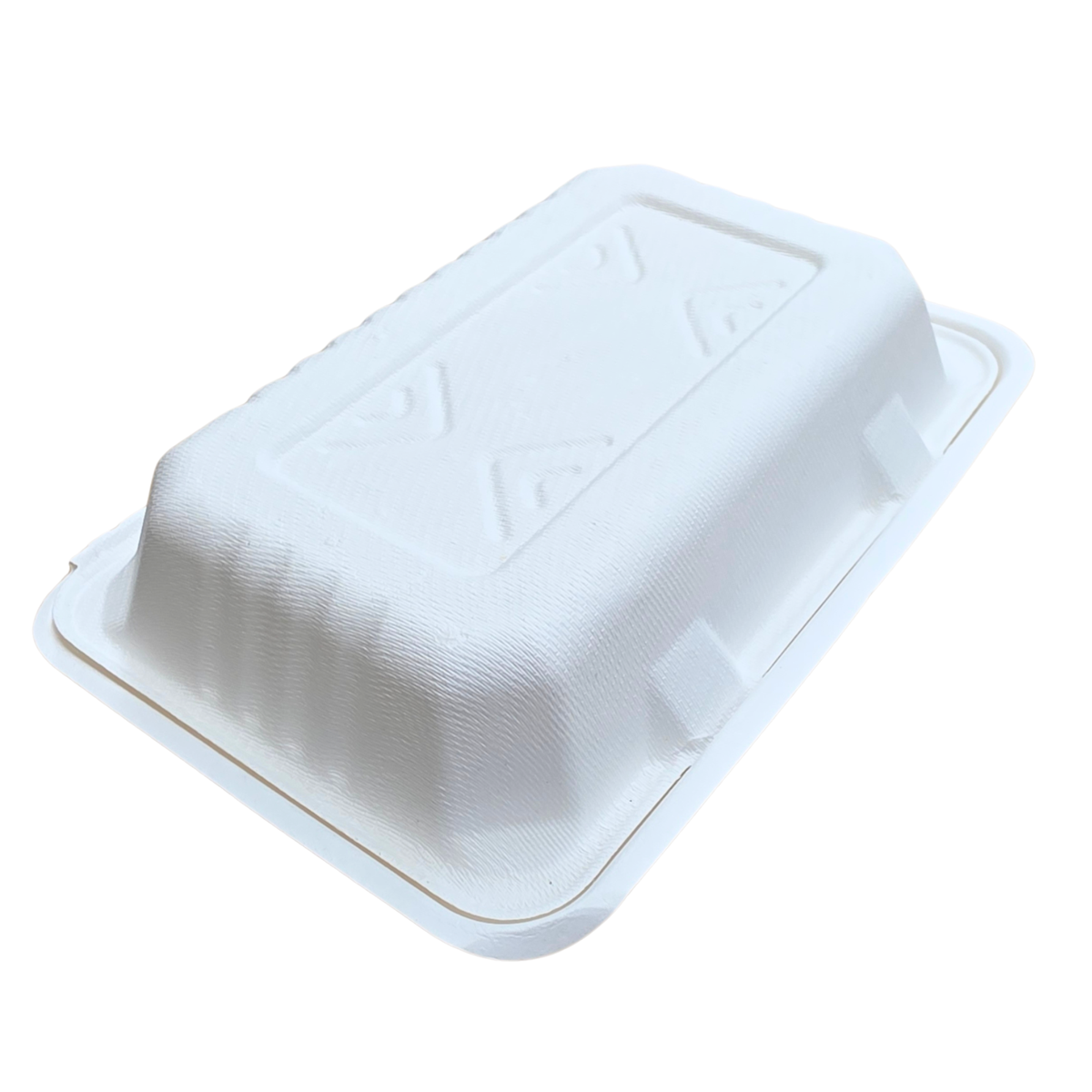 Close-up of a 300-piece set of 9x6-inch clamshell takeaway containers showing hinged lids and secure closures for to-go meals.