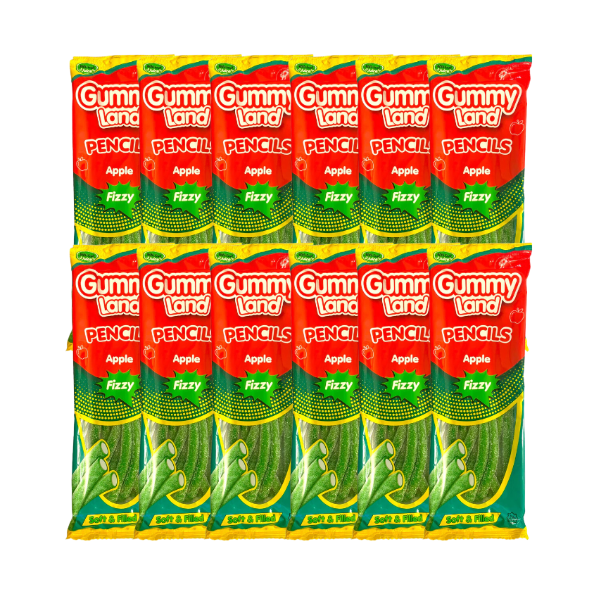 Gummy Land Fizzy Apple Pencils Sweets 150g x 12