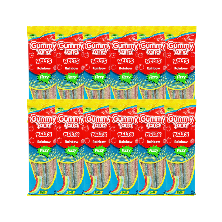 Gummy Land Belts Rainbow Fizzy Sweets 150g x 12