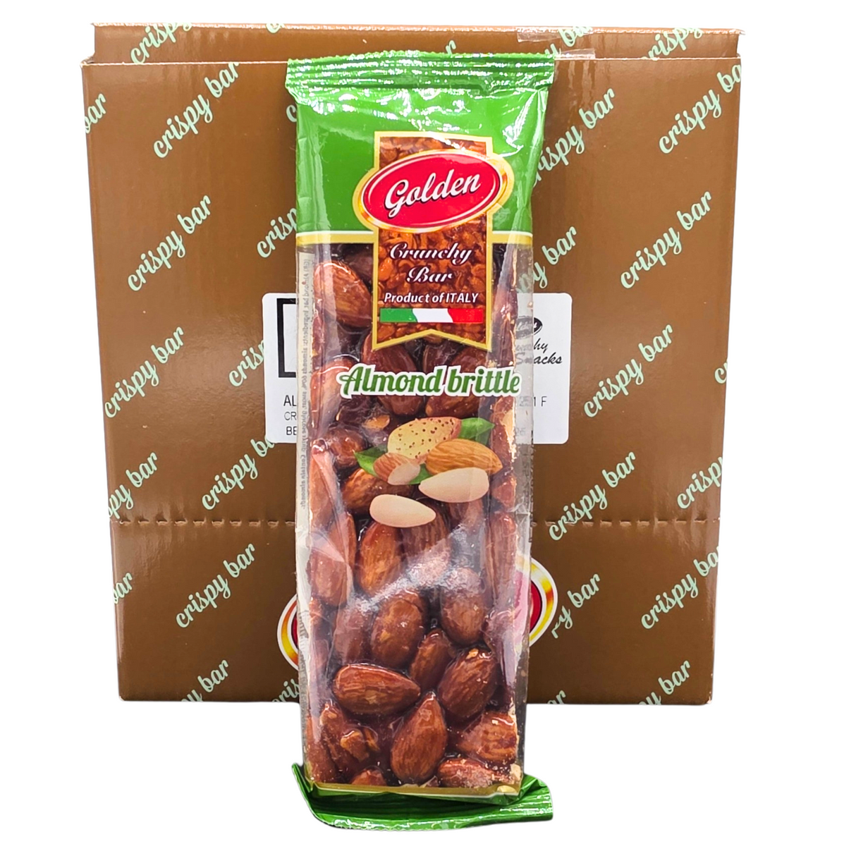 Close-up of Golden Crunchy almond brittle texture