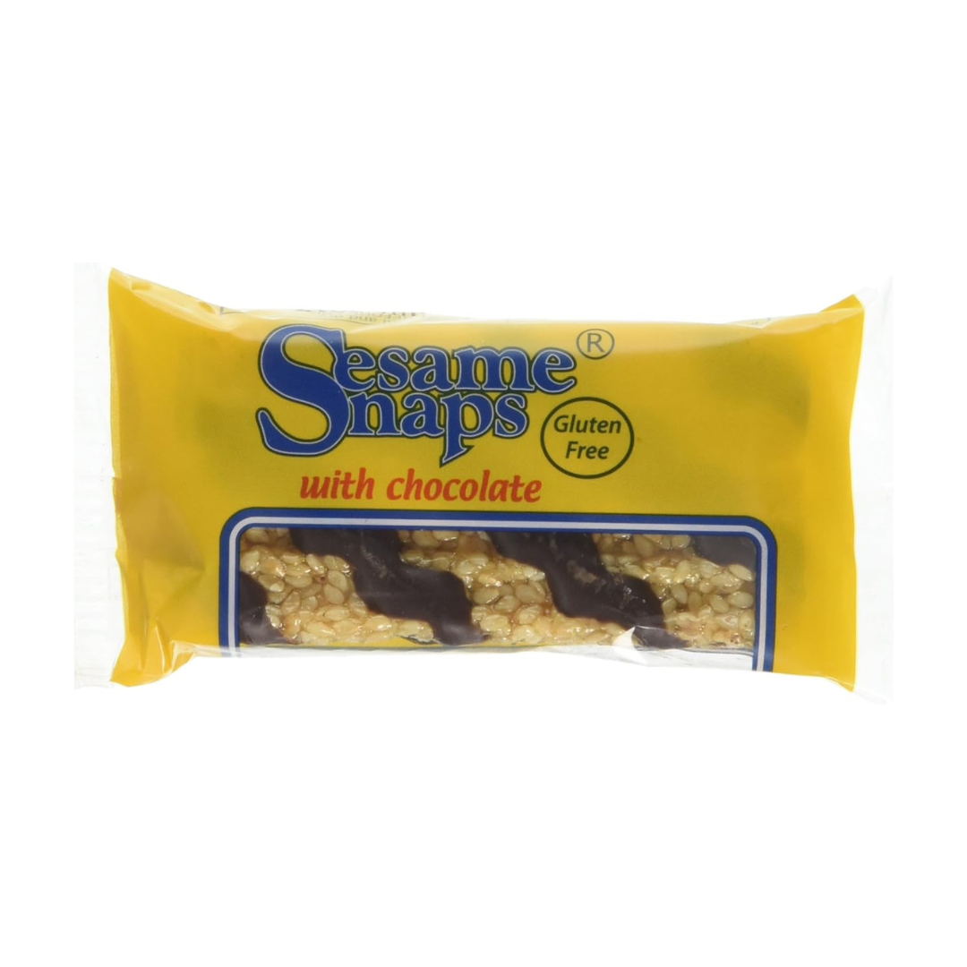 Sesame snaps coated in chocolate individually wrapped bars
