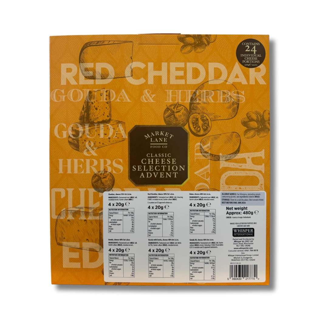 Cheese advent calendar featuring cheddar, edam, and gouda selection