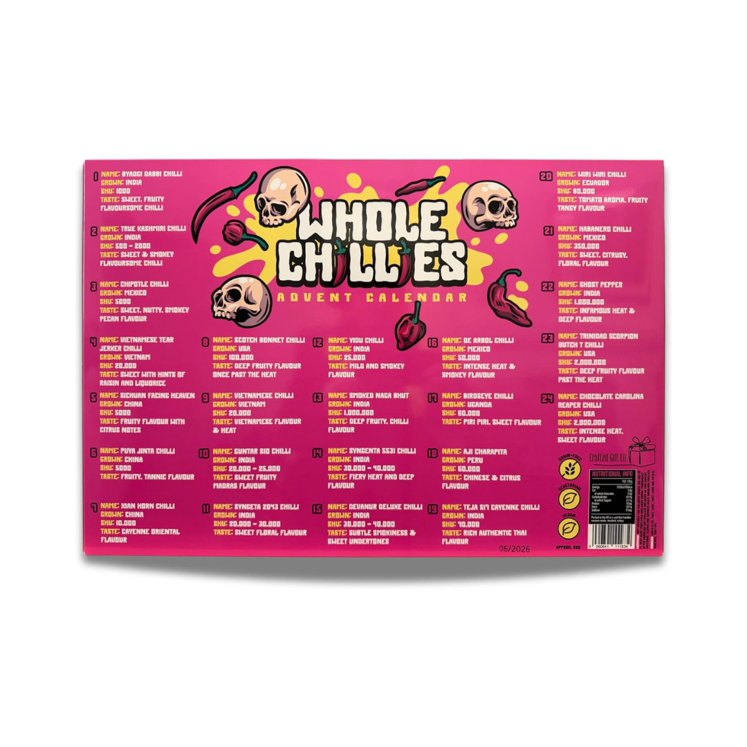 Festive chilli advent calendar with dried chillies from around the world