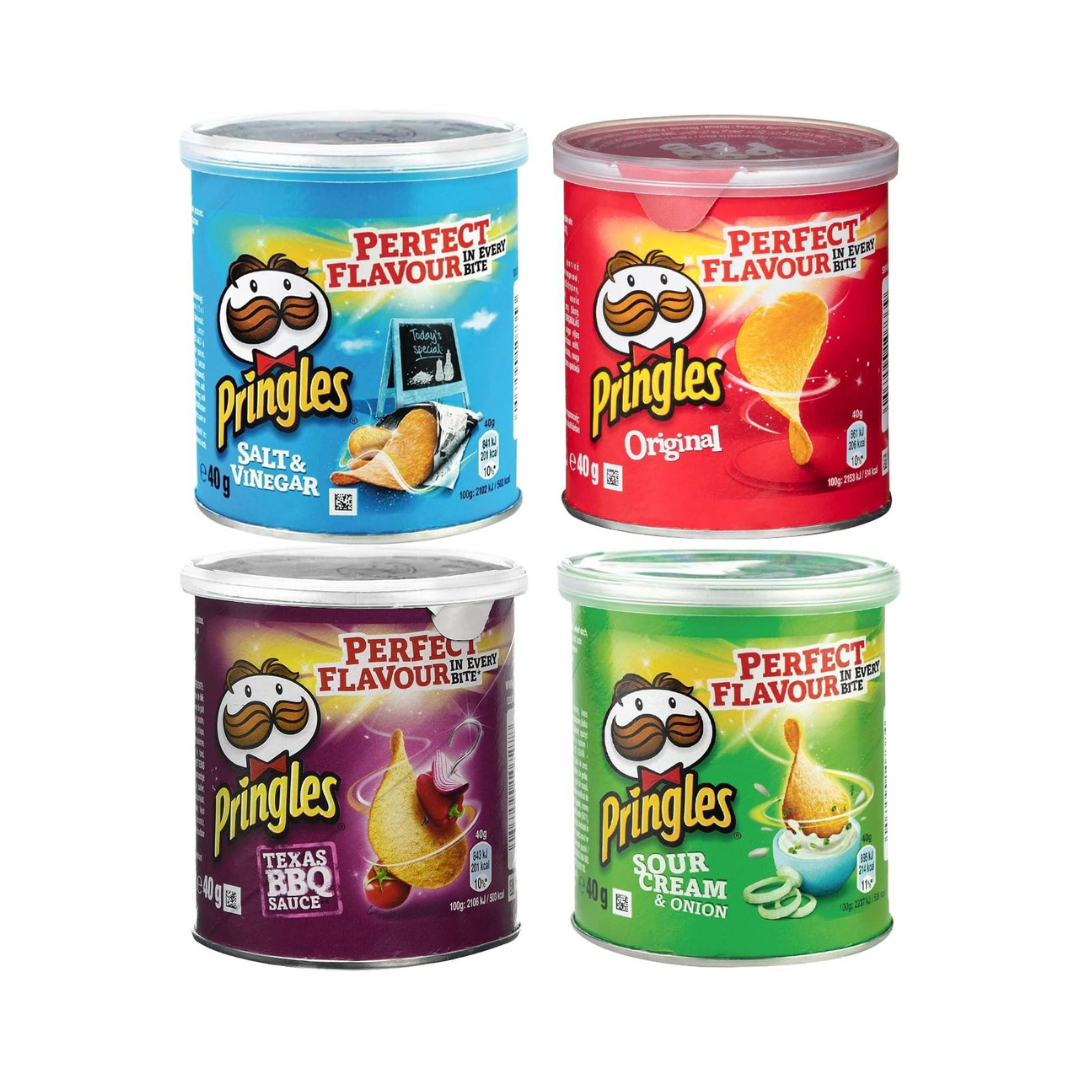 Assorted Pringles flavours in cracker-shaped festive packaging