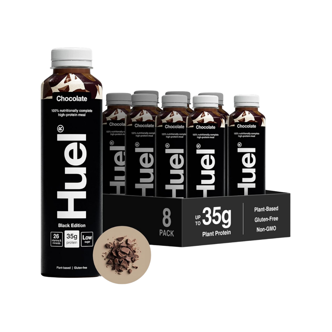Huel Chocolate Black Edition complete meal drink pack of 8 bottles