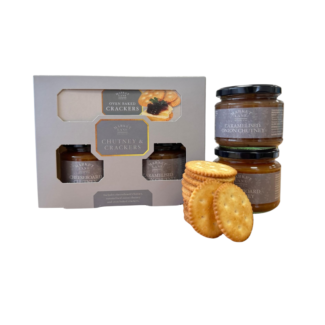 Market Lane Food Company chutney and crackers gift set with premium packaging