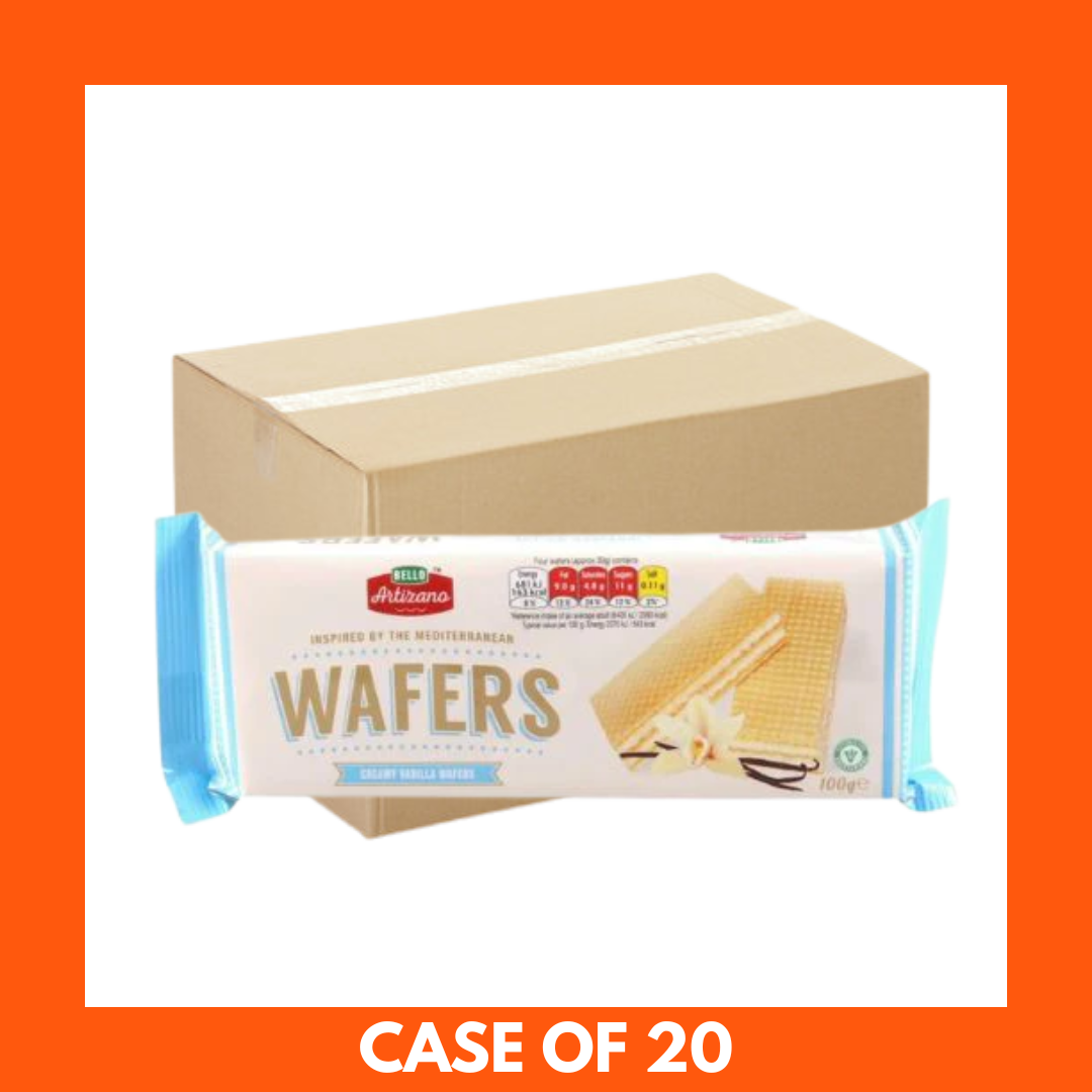 Bello Artizano Creamy Vanilla Wafers 100g box with vanilla cream layers
