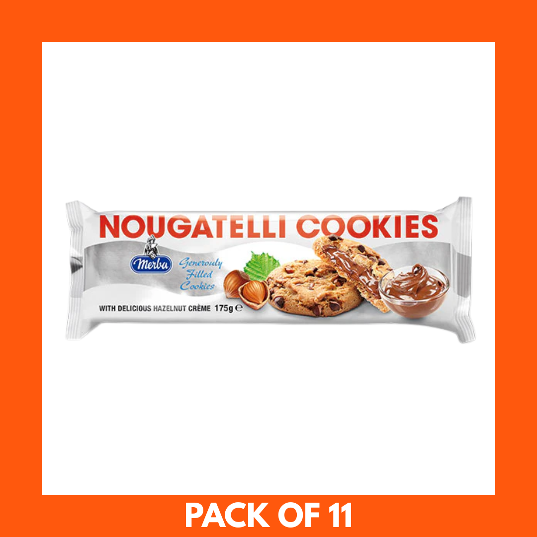 Golden baked Nougatelli cookies on a plate with hazelnuts