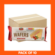 Stack of crispy wafers with creamy strawberry centre