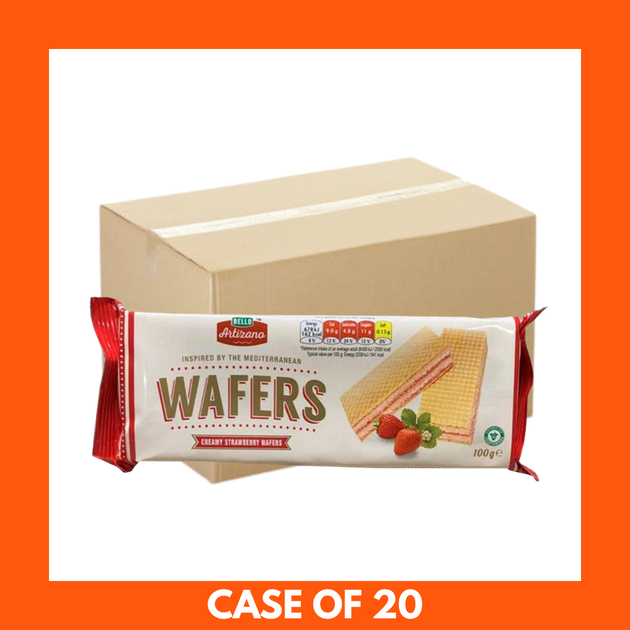 Bello Artizano Creamy Strawberry Wafers 100g box with pink strawberry filling