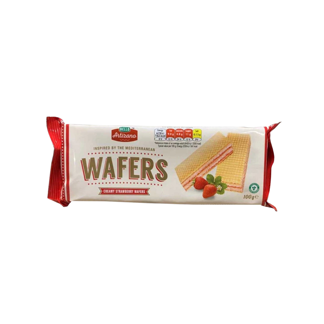 Close-up of strawberry cream wafer layers
