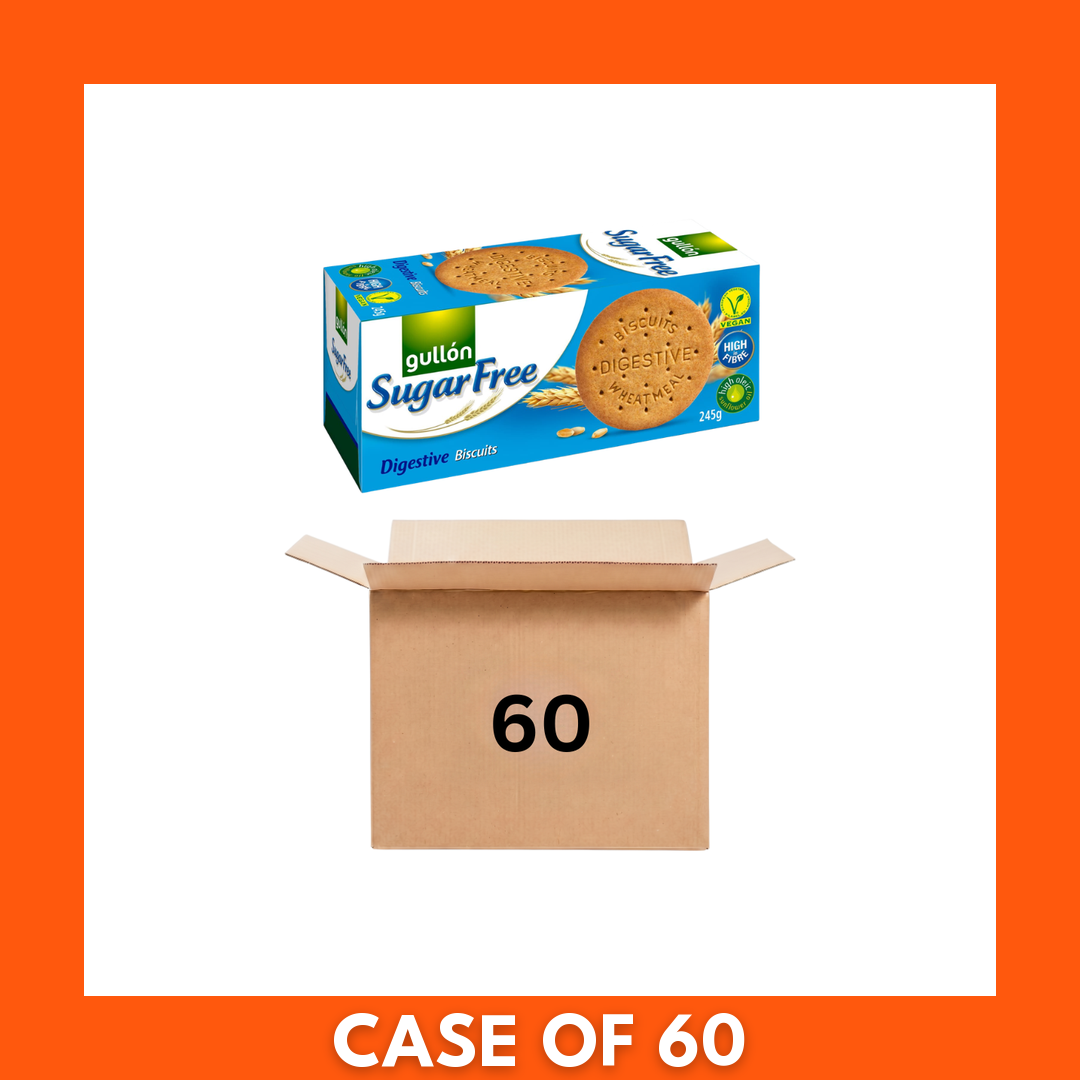Gullon Sugar-Free Digestive biscuits bundle — 60 packs × 245g retail cartons of sugar-free digestive biscuits