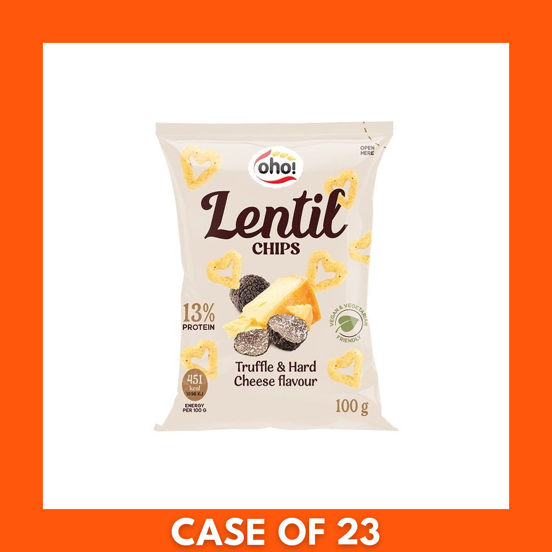 Oho Lentil Crisps Truffle and Hard Cheese 100g bag showing front packaging with brand name and flavor