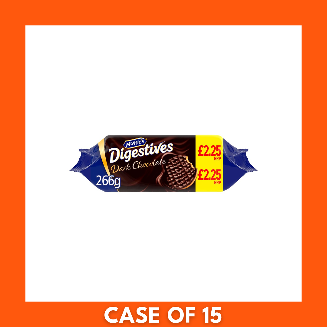 Single pack of McVities Digestive Dark Chocolate biscuits, 266g (1 x 266g), priced £2.25