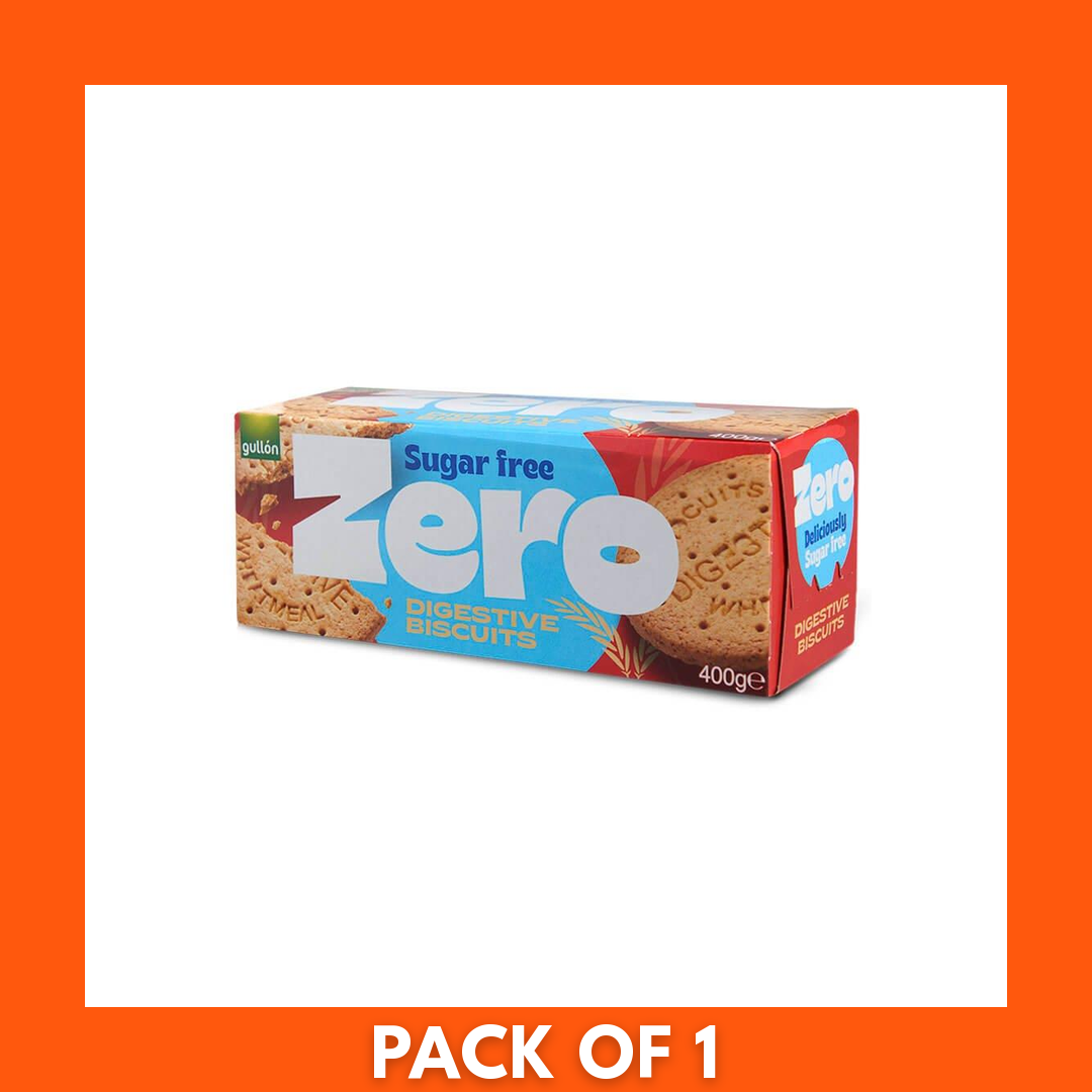 Gullon ZERO Digestive sugar-free biscuits 400g — single pack showing brand name and a few round digestive cookies