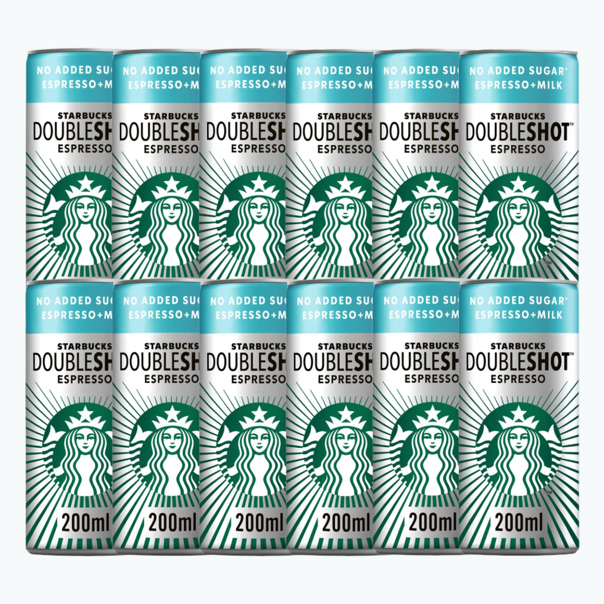 Front view of a single Starbucks DoubleShot Espresso No Added Sugar 200ml can on white background