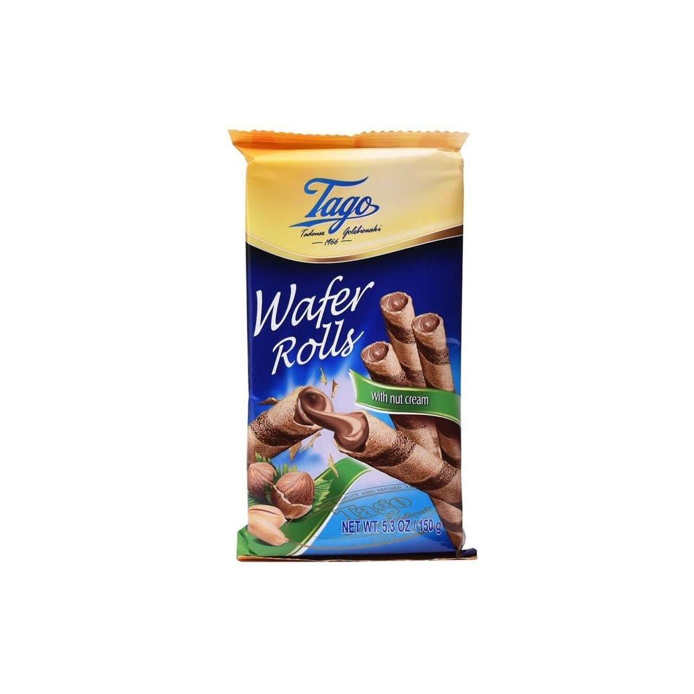 Tago Hazelnut Wafers 150g — single retail pack photographed to highlight brand, weight and snack product