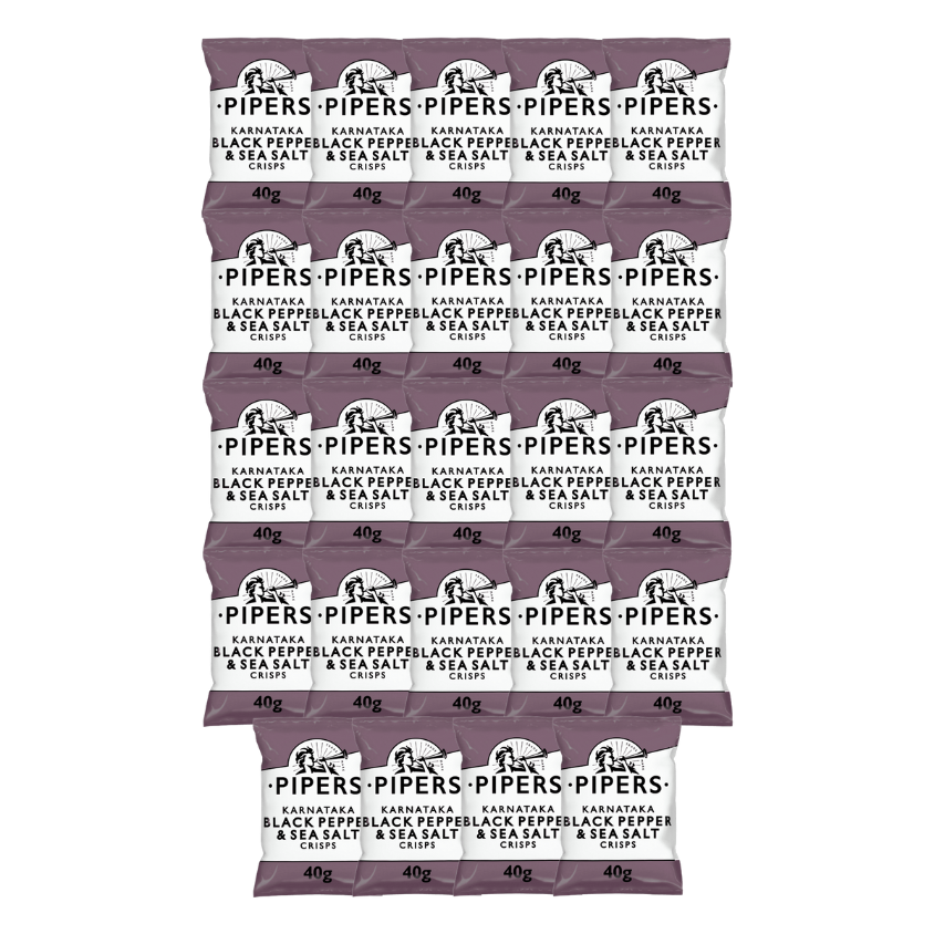 PIPERS Karnataka Black Pepper & Sea Salt Crisps in their 40g packaging.