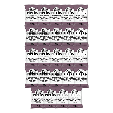 PIPERS Karnataka Black Pepper & Sea Salt Crisps in their 40g packaging.