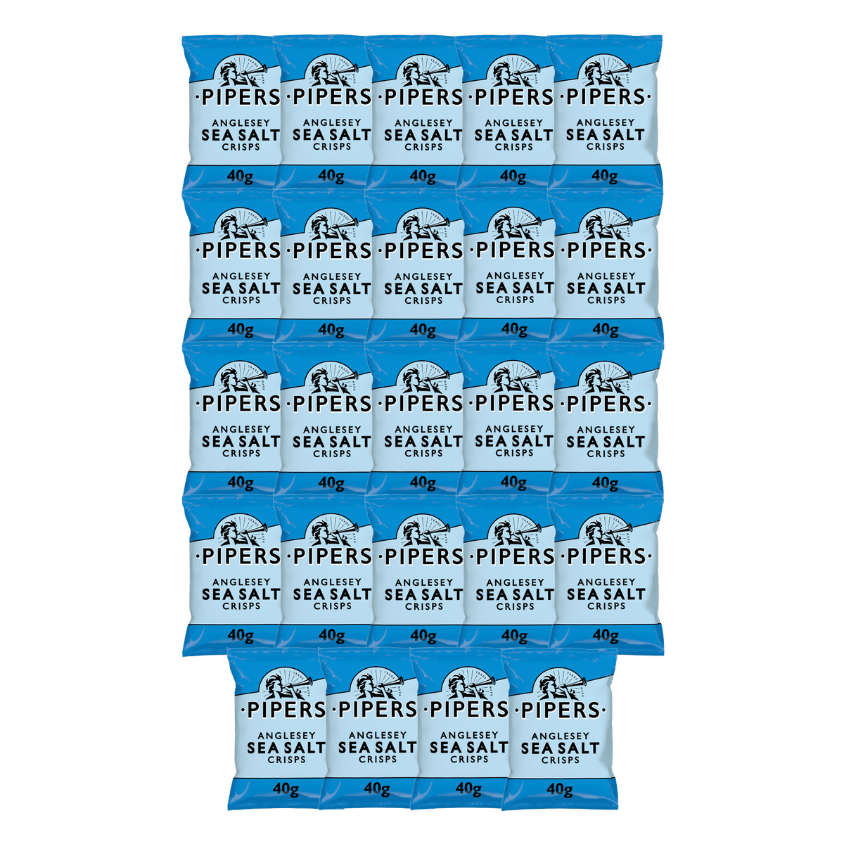 PIPERS Anglesey Sea Salt Crisps in their 40g packaging.