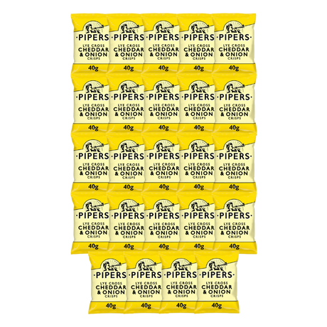 PIPERS Lye Cross Cheddar & Onion Crisps in their 40g packaging.