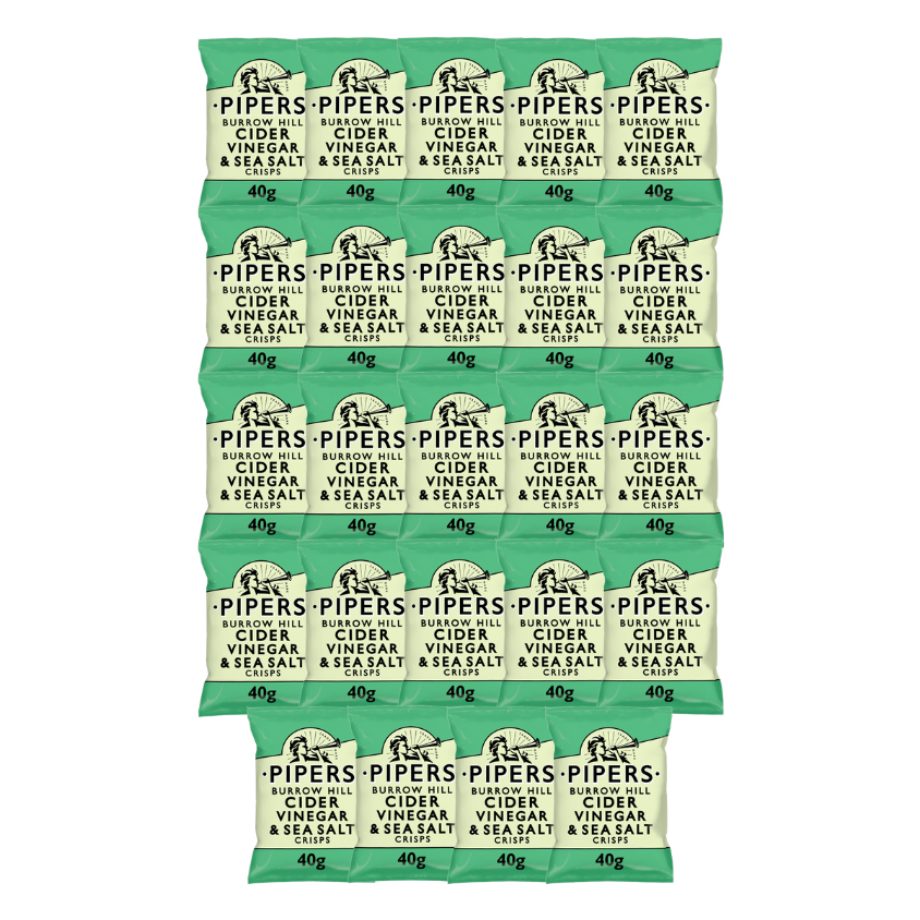 PIPERS Burrow Hill Cider Vinegar & Sea Salt Crisps in their 40g packaging.