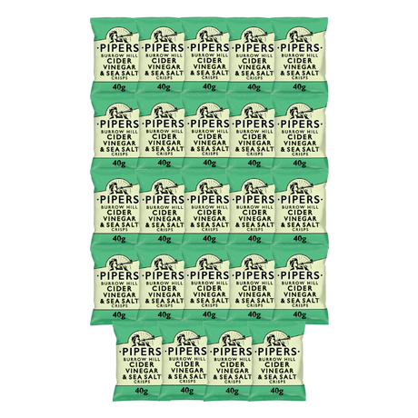 PIPERS Burrow Hill Cider Vinegar & Sea Salt Crisps in their 40g packaging.