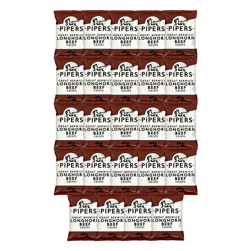 PIPERS Great Berwick Longhorn Beef Crisps in their 40g packaging.