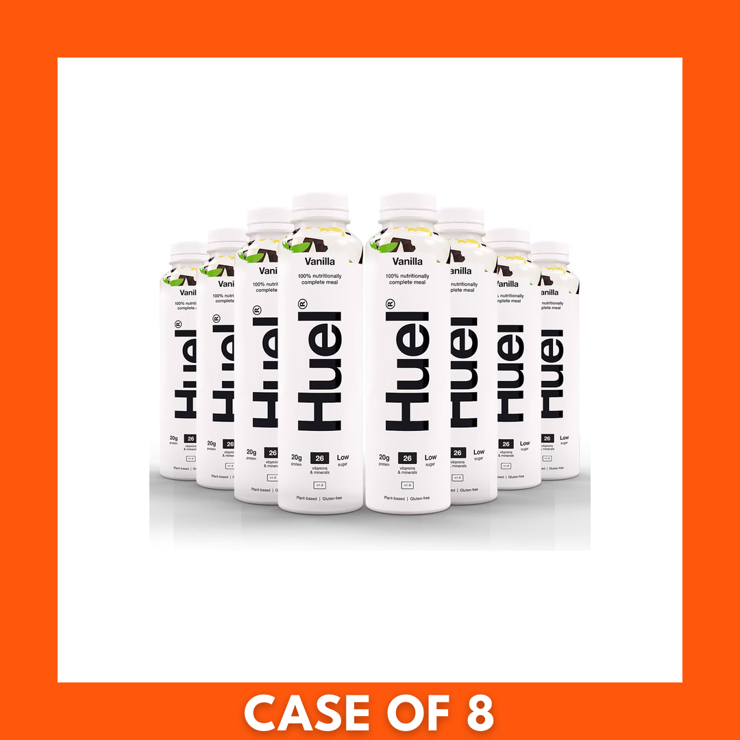 Huel Vanilla Complete Meal Drink 500ml bottle — vanilla-flavored, ready-to-drink complete meal replacement with front label visible