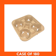 Stack of 180 brown corrugated cardboard takeaway four-cup trays neatly bundled, disposable drink carriers for cafes, events and takeout