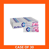 Extra BubbleMint chewing gum bulk case — 30 individual packs with 10 pieces each (30 x 10pcs), retail packaging showing Extra brand and BubbleMint flavor labels.