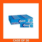 Bulk box of Extra Peppermint Gum 30 x 10pcs — thirty bright blue packs arranged in rows, each labeled 'Extra' and 'Peppermint' for a large supply