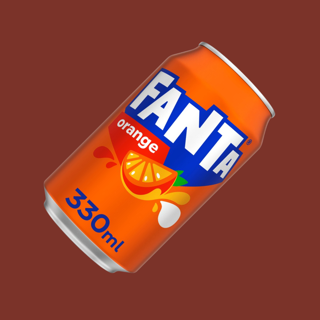 Hand holding a chilled Fanta can over a picnic blanket

