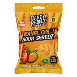 CandyRebelz Mango Chilli Sour Shredz 10 x 120g multipack with vibrant mango-and-chilli graphics on sachets and visible tangy shredded sour candy inside.