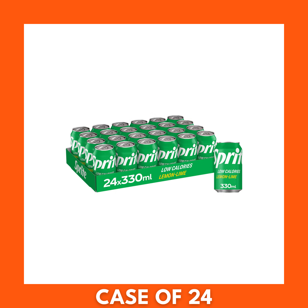 24-pack of Sprite 330ml cans in green branded carton showing the Sprite logo and lemon-lime graphics
