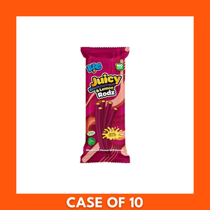 10-pack of Big Juicy Blackcurrant & Lemon Liquorice Rodz (10 x 150g) — stacked purple and yellow pouches showing the brand logo and fruit illustrations