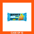Front-facing retail box of Sugar'D Out Cookie Dough Protein + Creatine Oat Bars, 12 x 68g, showing branding, protein + creatine callouts and an illustrated cookie dough oat bar on the packaging